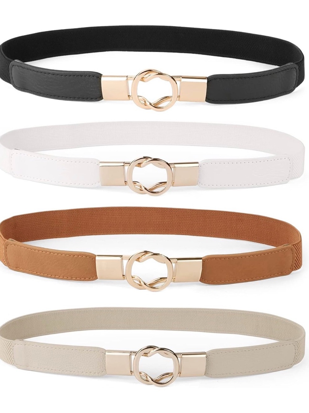 Gold Ring Buckle Stretch Waist Belt - Black, White, Tan, Beige (No Brand)